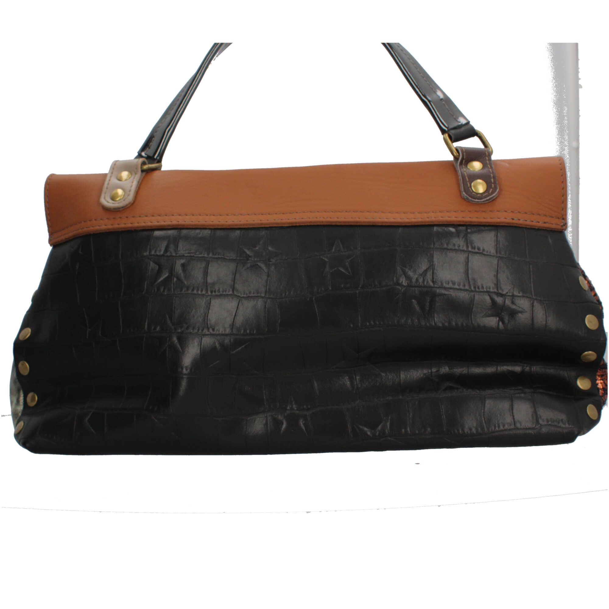 Borsa Made in Italy a tracolla in stile artigianale con patta e chiusura metallica Marrone TU | Giò Fashion