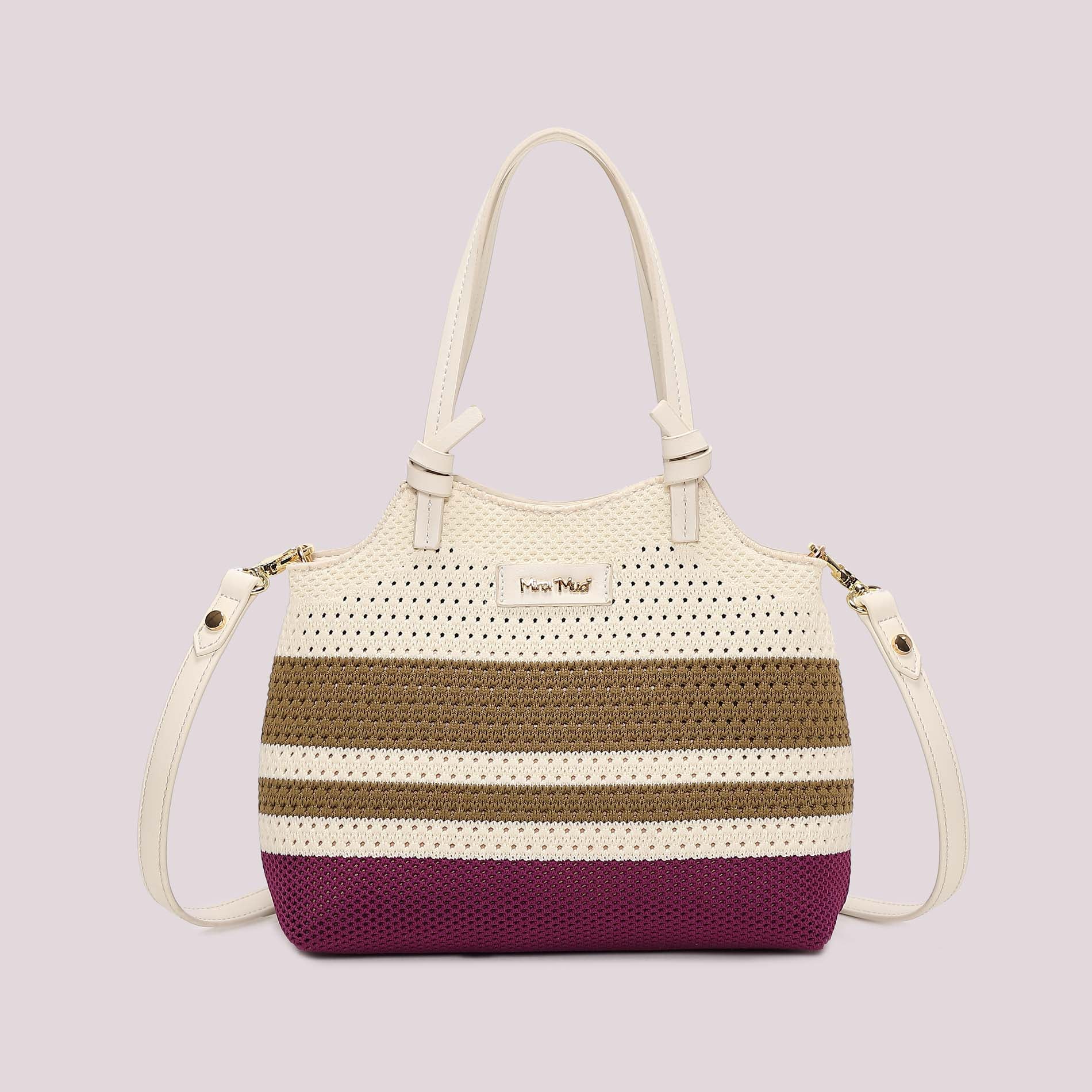 Borsa a spalla Mimi Mua in tessuto lavorato con doppi manici e tracolla removibile VINO TU | Giò Fashion