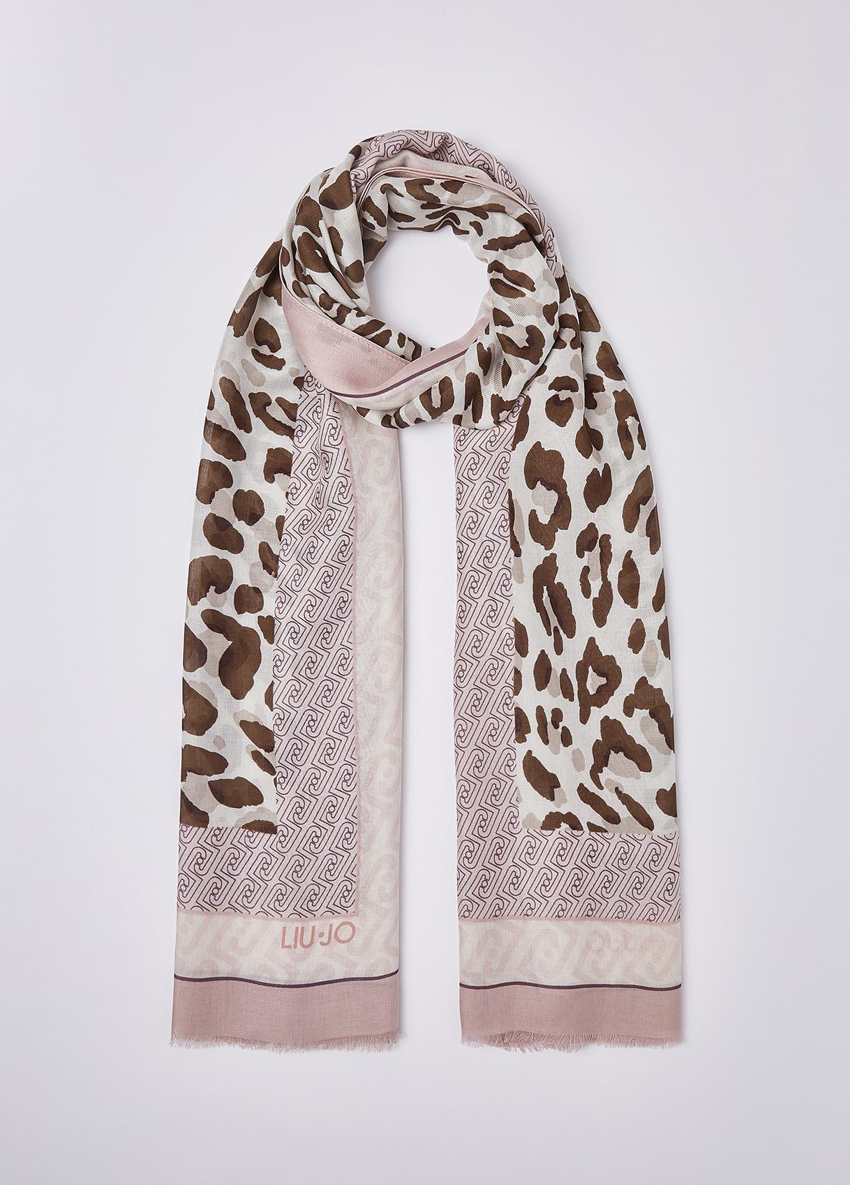 Sciarpa Liu Jo donna con stampa animalier e logo Peonia TU | Giò Fashion