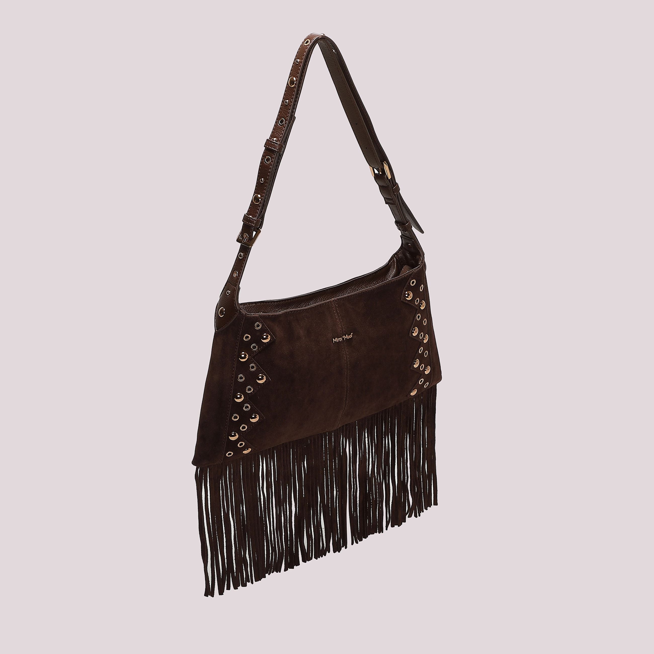 Mimi Muà Borsa a Tracolla Donna con Frange e Borchie – Borsa Casual Chic