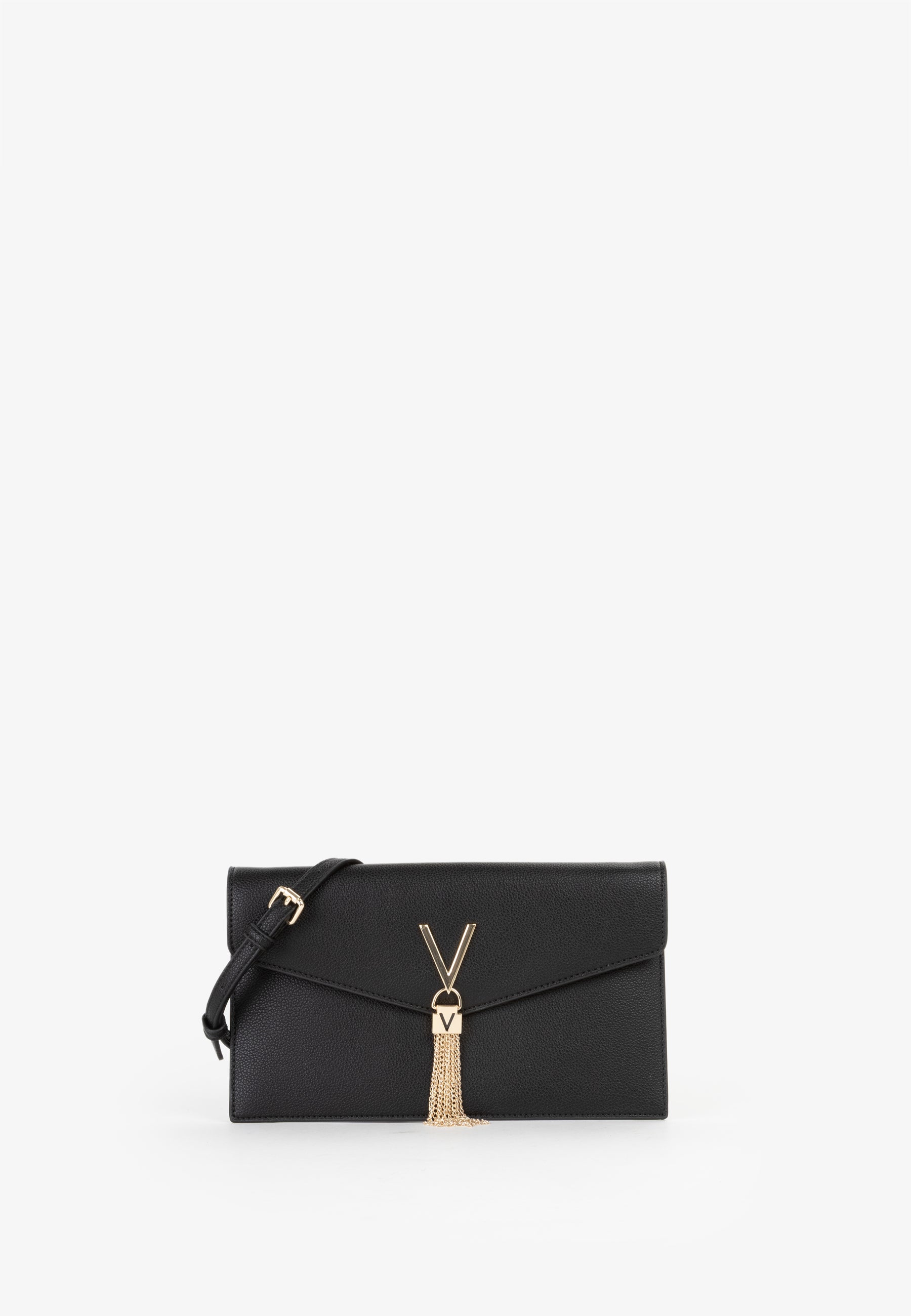 Borsa a tracolla donna Mario Valentino con chiusura a patta e dettaglio V con catena Nero TU | Giò Fashion