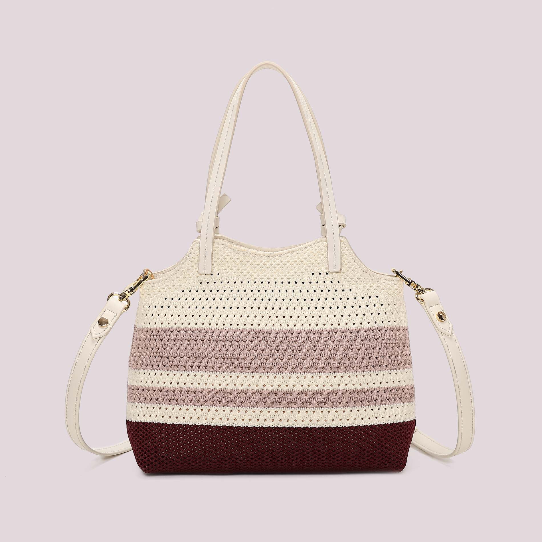 Borsa a spalla Mimi Mua in tessuto lavorato con doppi manici e tracolla removibile CICLAMINO TU | Giò Fashion