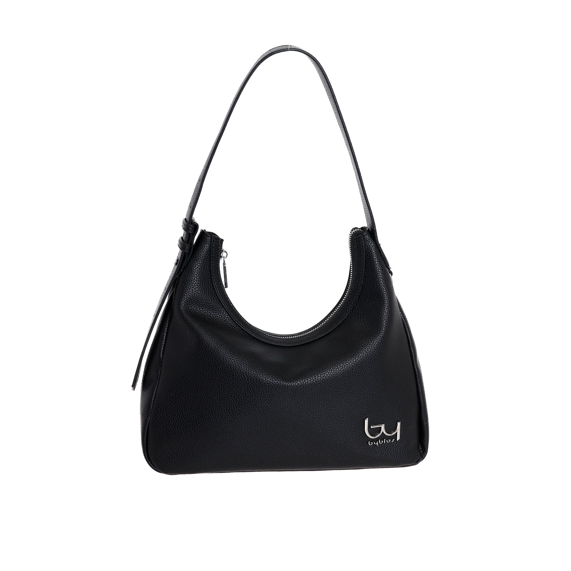 Borsa a spalla Byblos donna in ecopelle morbida con zip e logo frontale Nero TU | Giò Fashion
