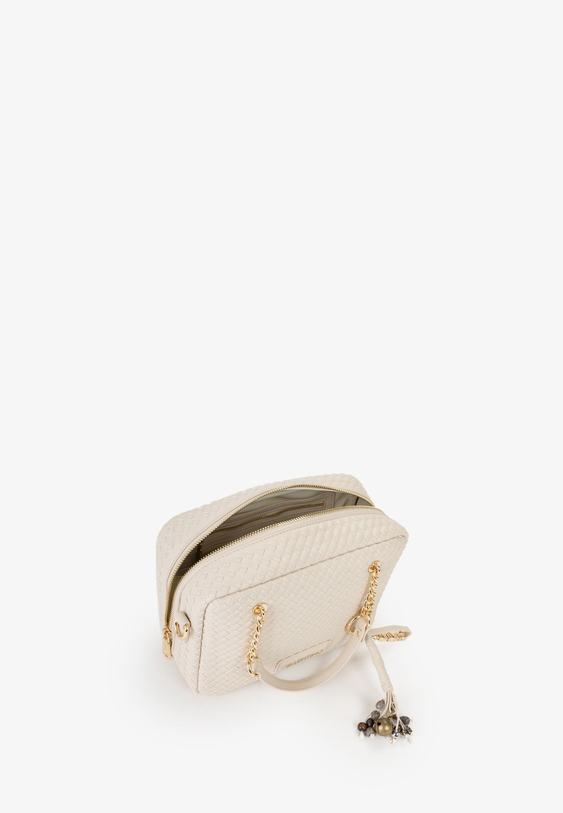 Borsa bauletto donna Mario Valentino intrecciata con tracolla regolabile e dettagli gioiello ECRU TU | Giò Fashion