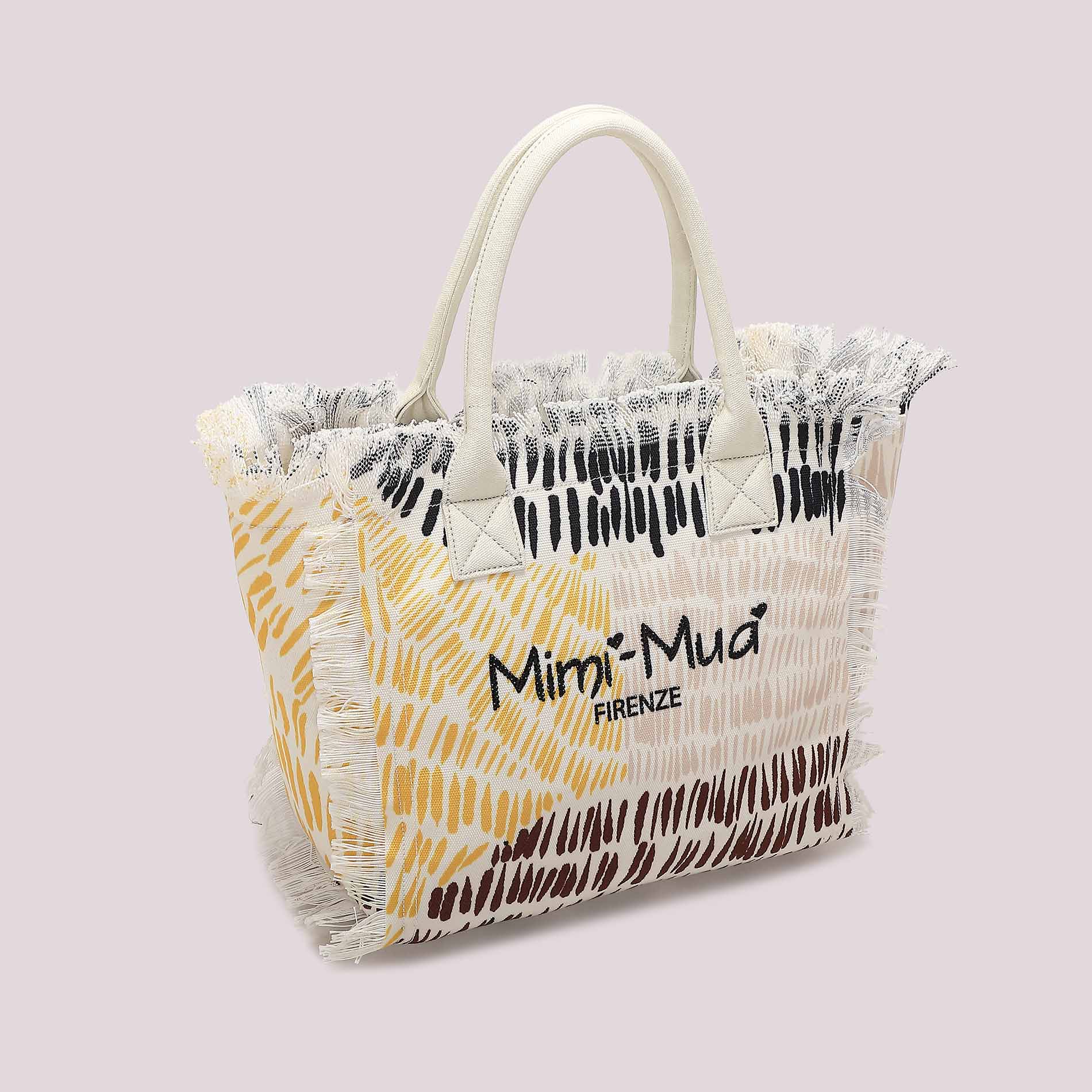 Mimi Mua borsa mare in tessuto con frange e stampa logo