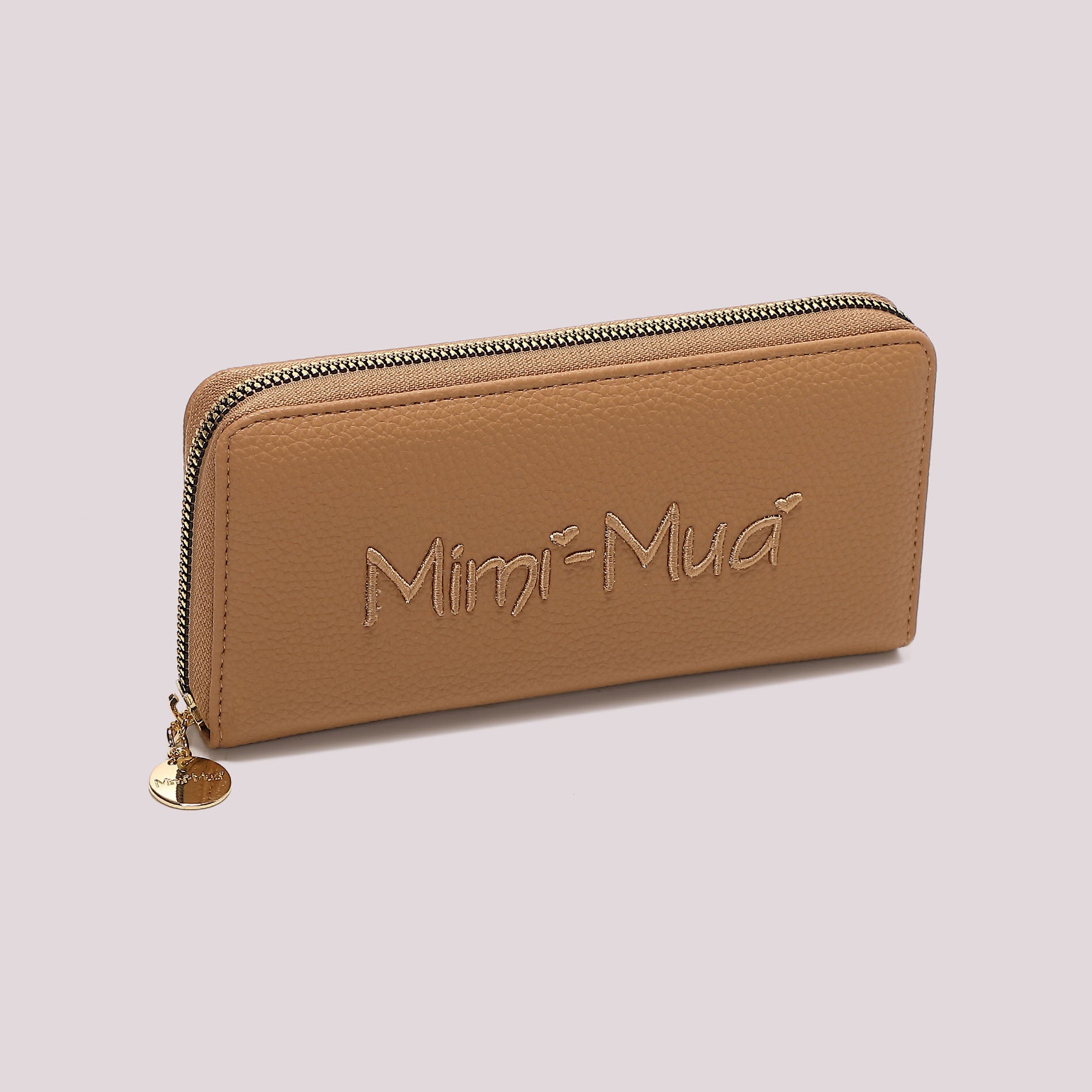Portafoglio donna Mimi Mua grande zip around con logo in rilievo elegante Cammello TU | Giò Fashion
