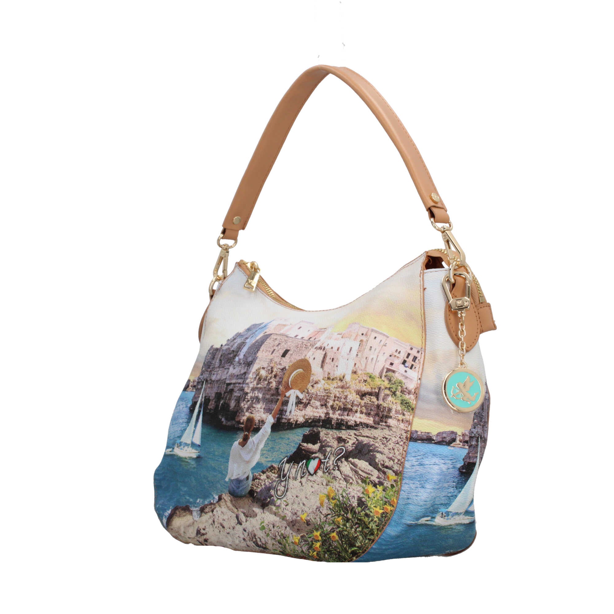 Borsa hobo YNot con stampa artistica e manico removibile per un look versatile