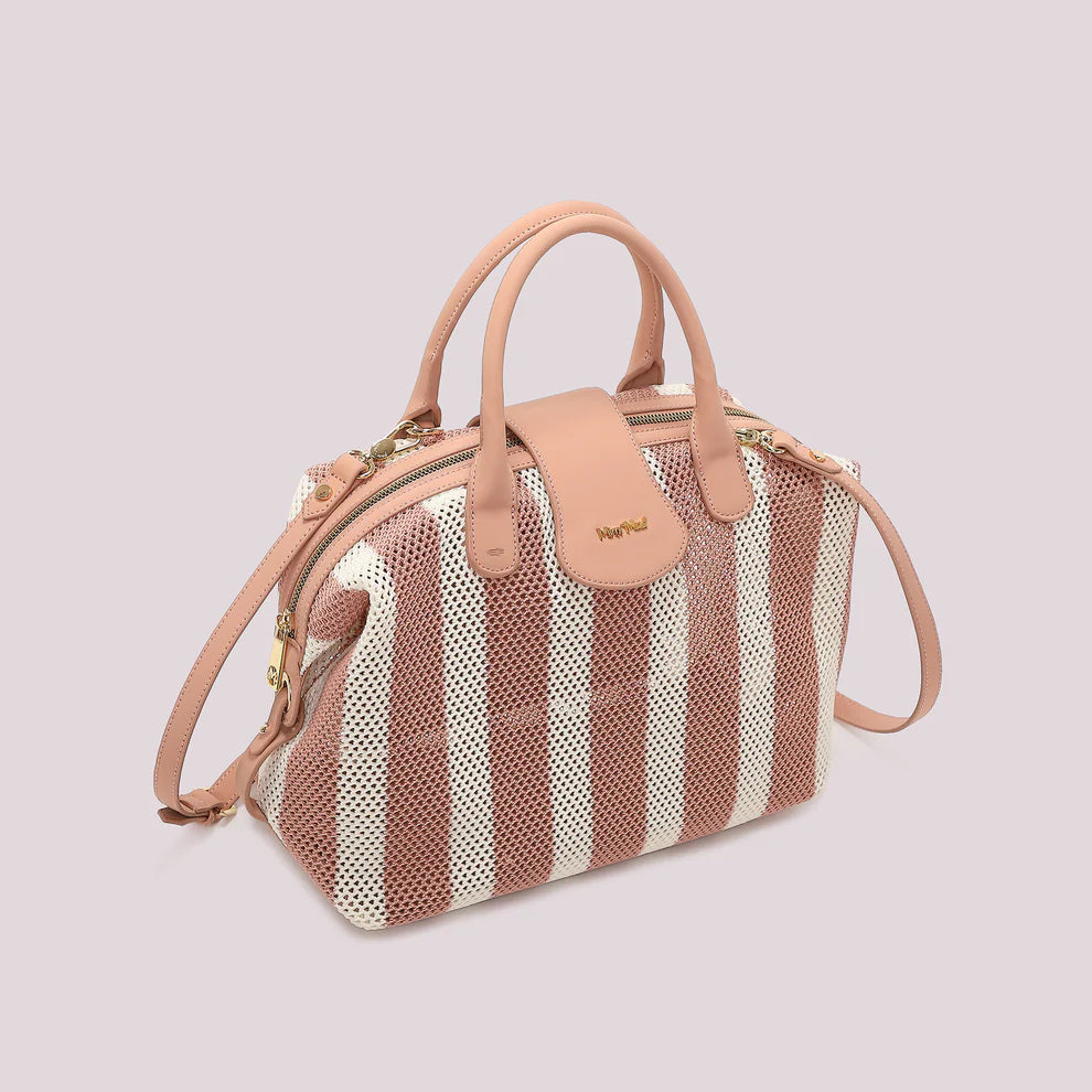 Borsa Bauletto Mimi Mua Rete a Righe PANNA/ROSA TU | Giò Fashion