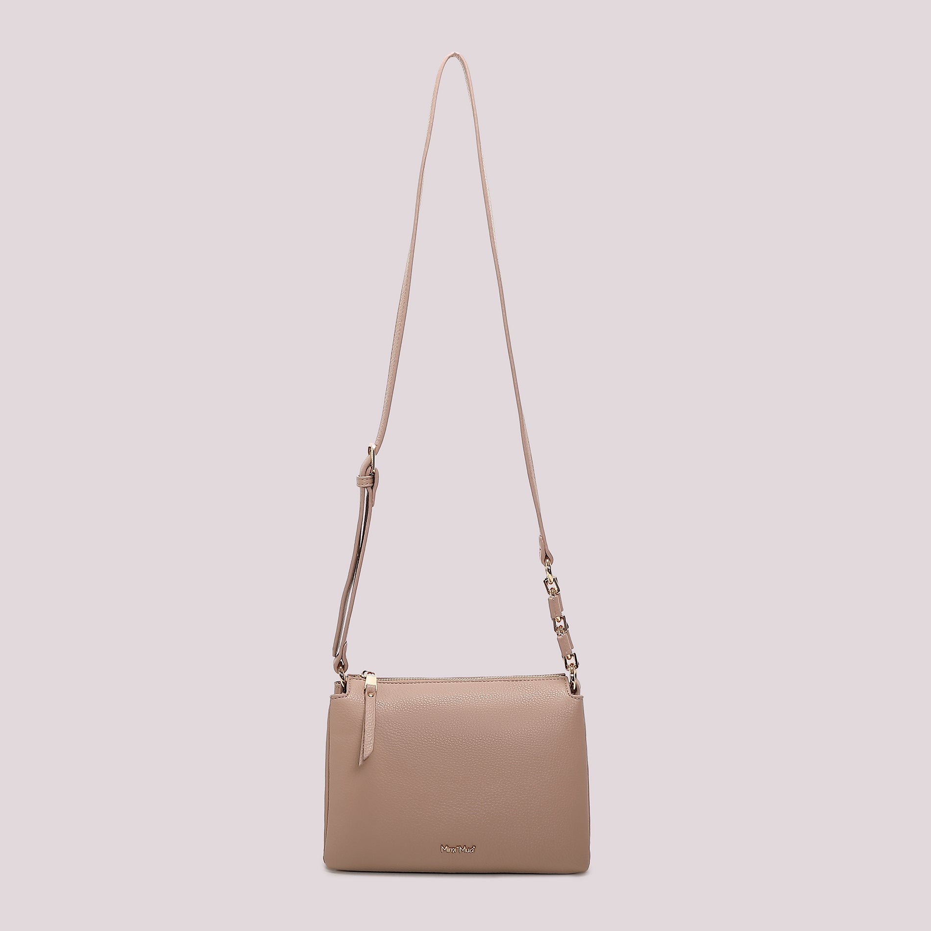 Borsa tracolla Mimi Mua minimal con zip e dettaglio catena Nude TU | Giò Fashion
