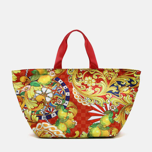 Borsa shopper grande Y Not stampa siciliana Rosso TU | Giò Fashion