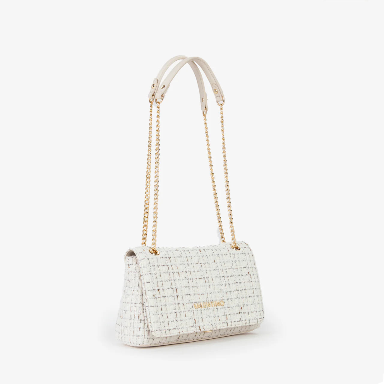 Valentino borsa a spalla in tweed con catena dorata