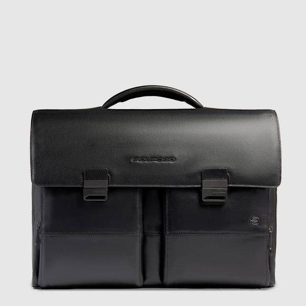 Cartella Piquadro in pelle con doppia chiusura e scomparto porta PC Nero TU | Giò Fashion