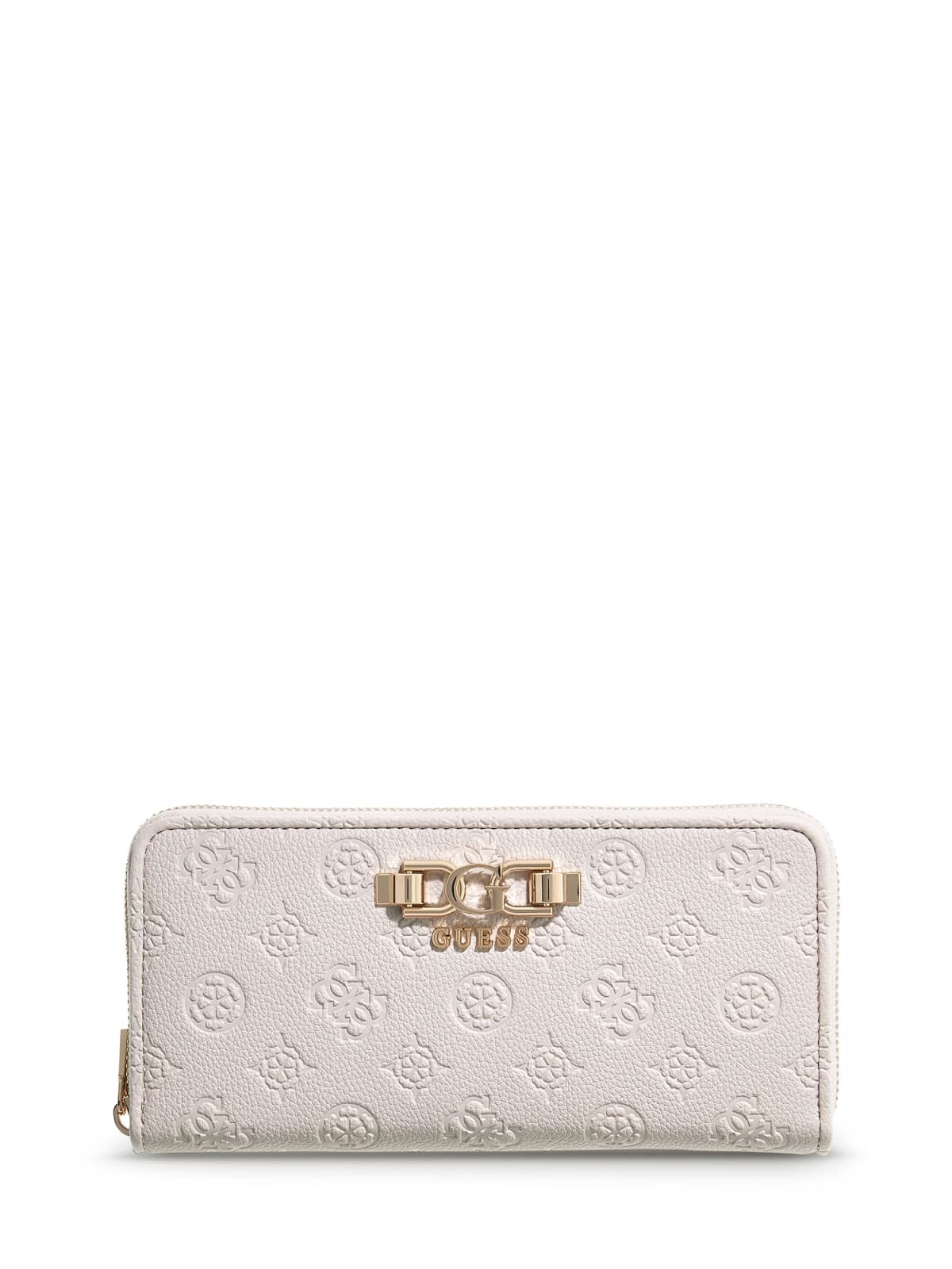 Portafoglio Guess donna zip around con logo emboss e dettaglio metallico GRIGIO LOGO TU | Giò Fashion