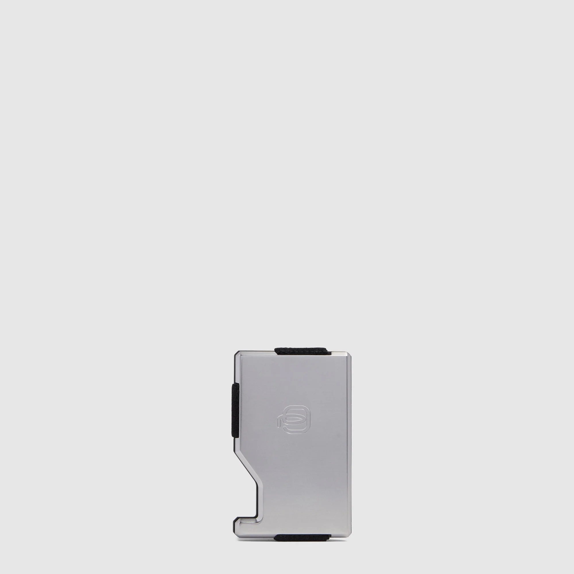 Piquadro Portacarte di Credito MagSafe in Pelle e Alluminio Blue Square Nero con Fascia Elastica e Protezione RFID