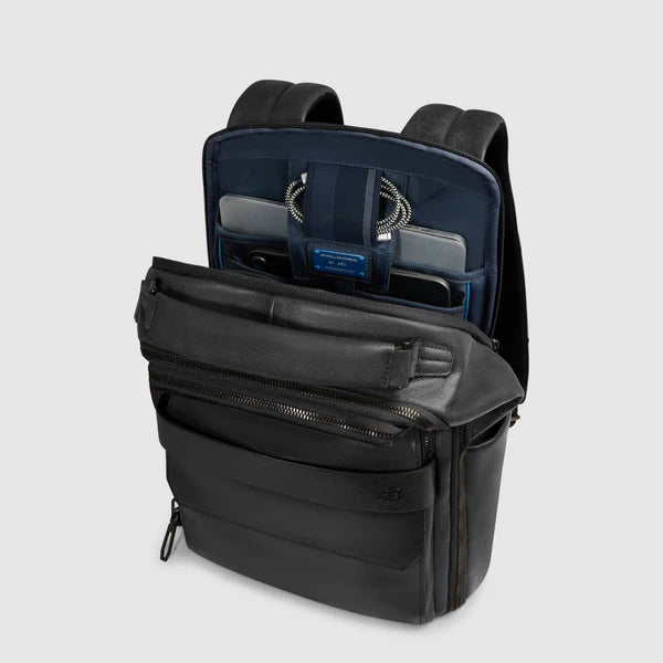 Zaino Piquadro in pelle porta PC 14 pollici con comparto viaggio e doppio scomparto organizzato NERO TU | Giò Fashion