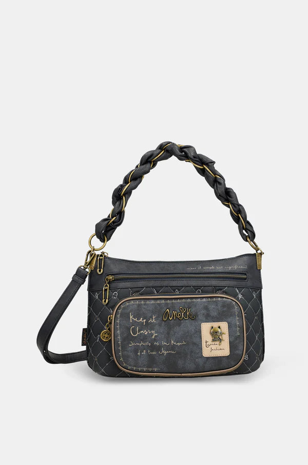 Borsa a mano Anekke con manico intrecciato e tasca frontale Grigio TU | Giò Fashion