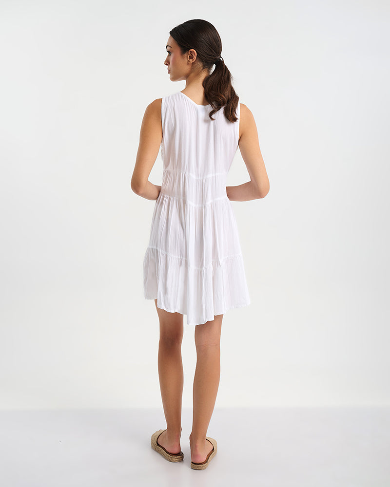 Ble Resort Collection Abito Corto Senza Maniche con Nappine Decorative