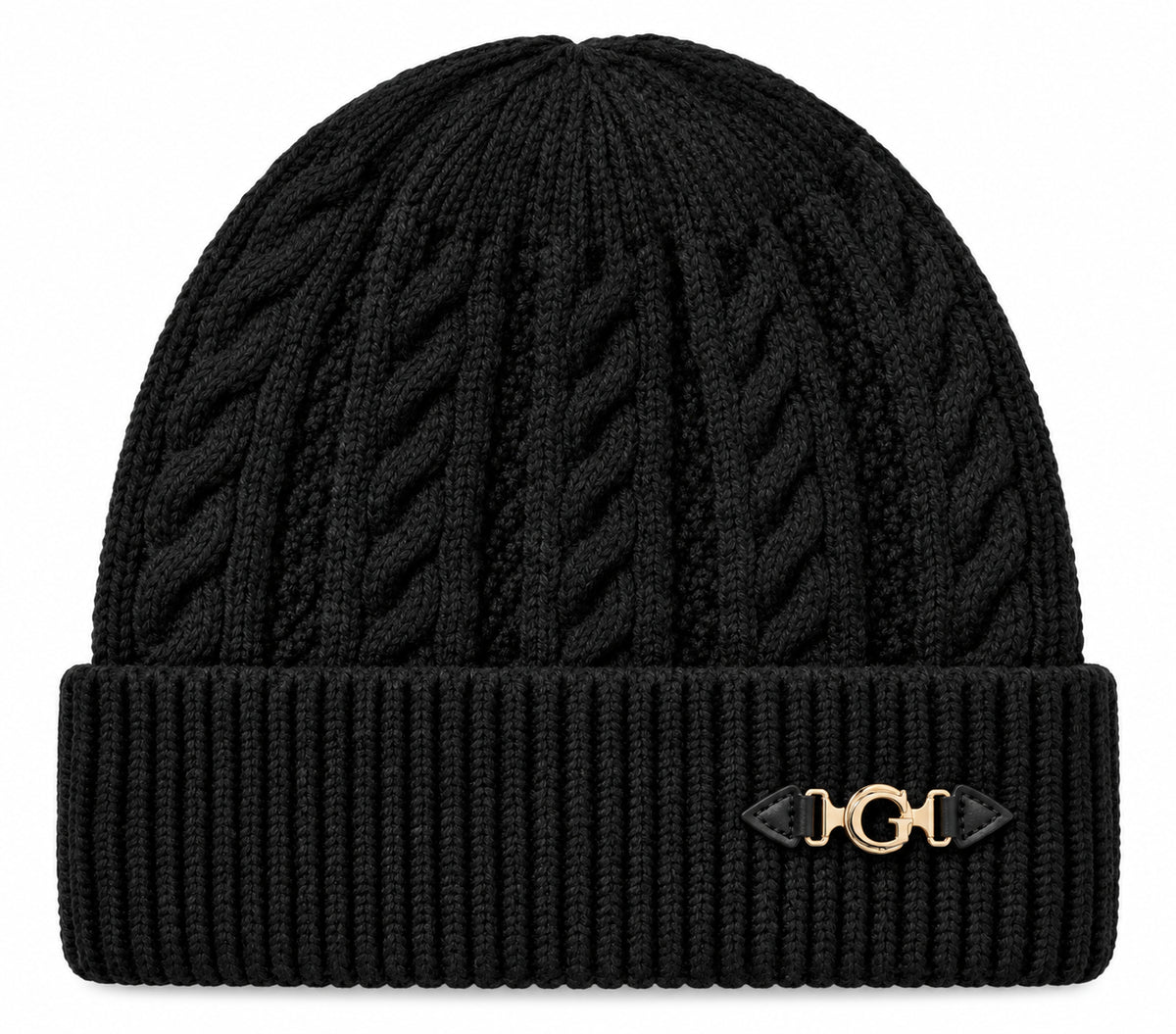 Cappello in Maglia a Trecce con Risvolto e Logo G