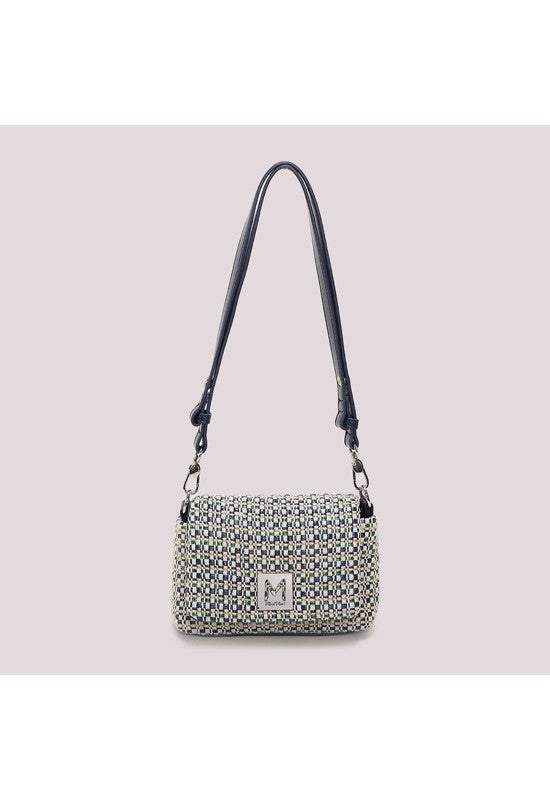 Mimi Mua borsa a spalla compatta in tessuto intrecciato con tracolla BLU TU | Giò Fashion