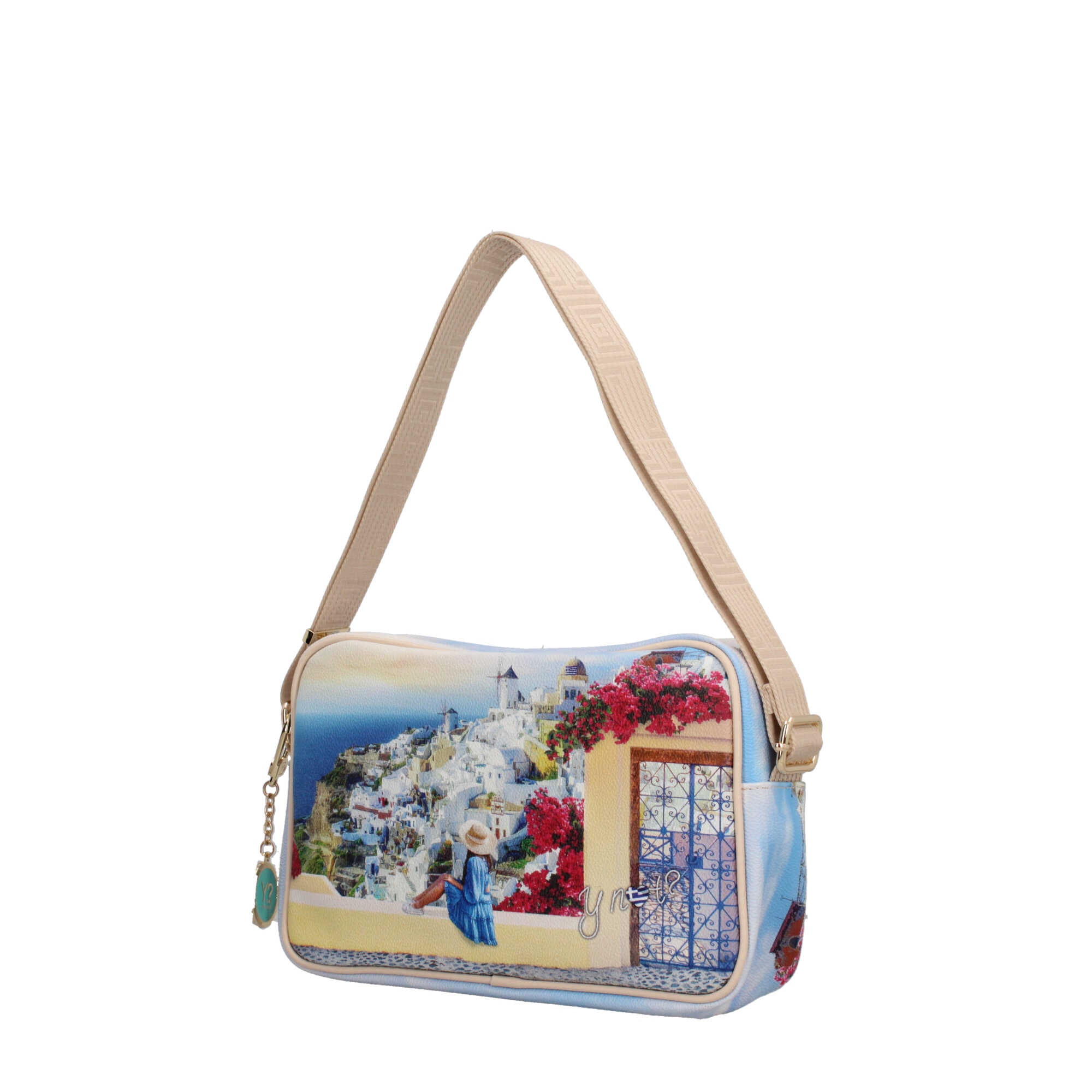 Borsa a tracolla YNot con stampa artistica e chiusura zip
