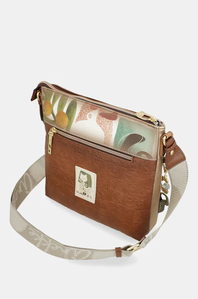 Borsa a tracolla Anekke con tasca frontale e grafica decorativa Marrone TU | Giò Fashion