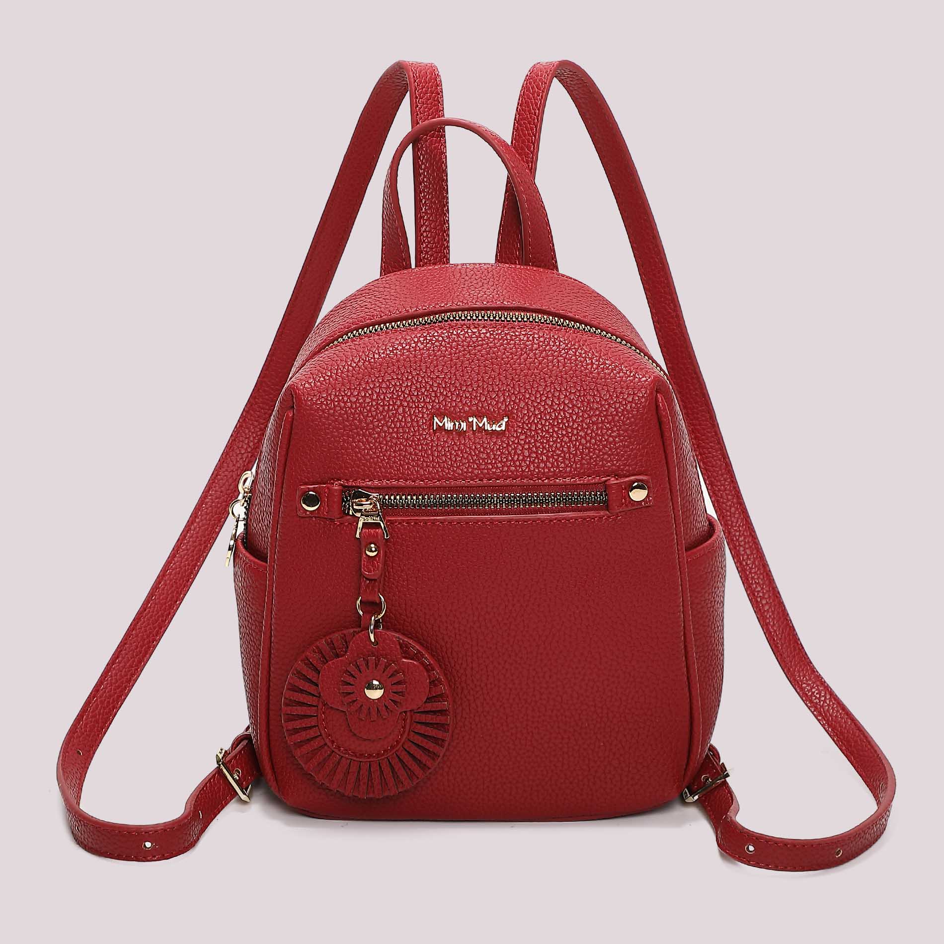 Zaino compatto donna rosso Mimi Mua con charm floreale e tasca zip Rosso TU | Giò Fashion