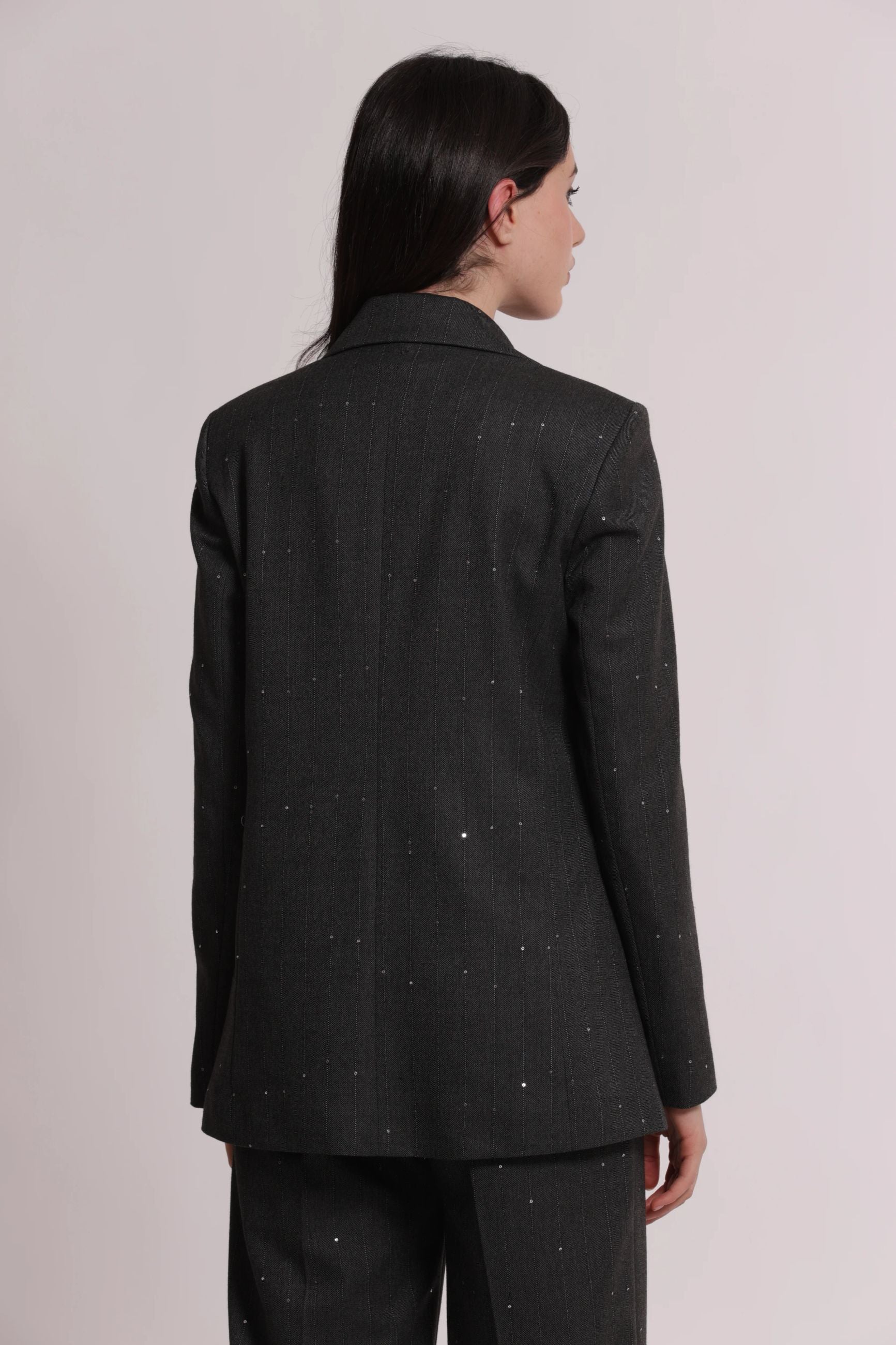 Giacca Lunga Donna Mimì Muà Gessata con Paillettes Elegante