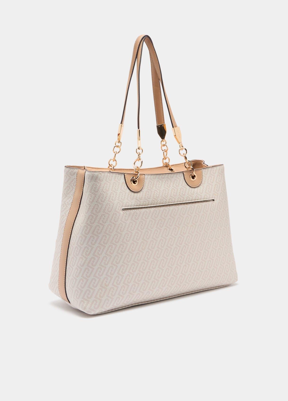 Borsa Shopping Liu Jo con Stampa Monogram e Manici a Spalla Naturale cipria TU | Giò Fashion