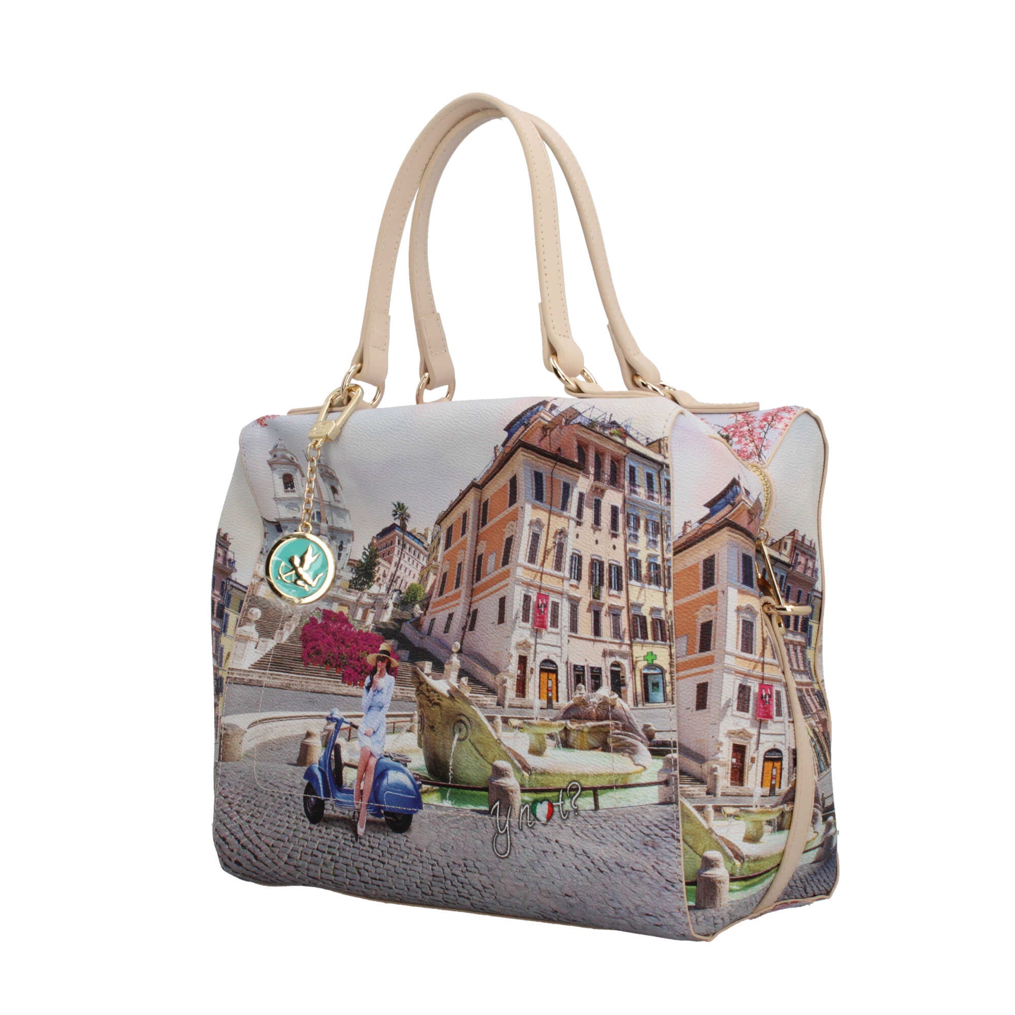 Borsa bauletto YNot con stampa artistica e tracolla regolabile