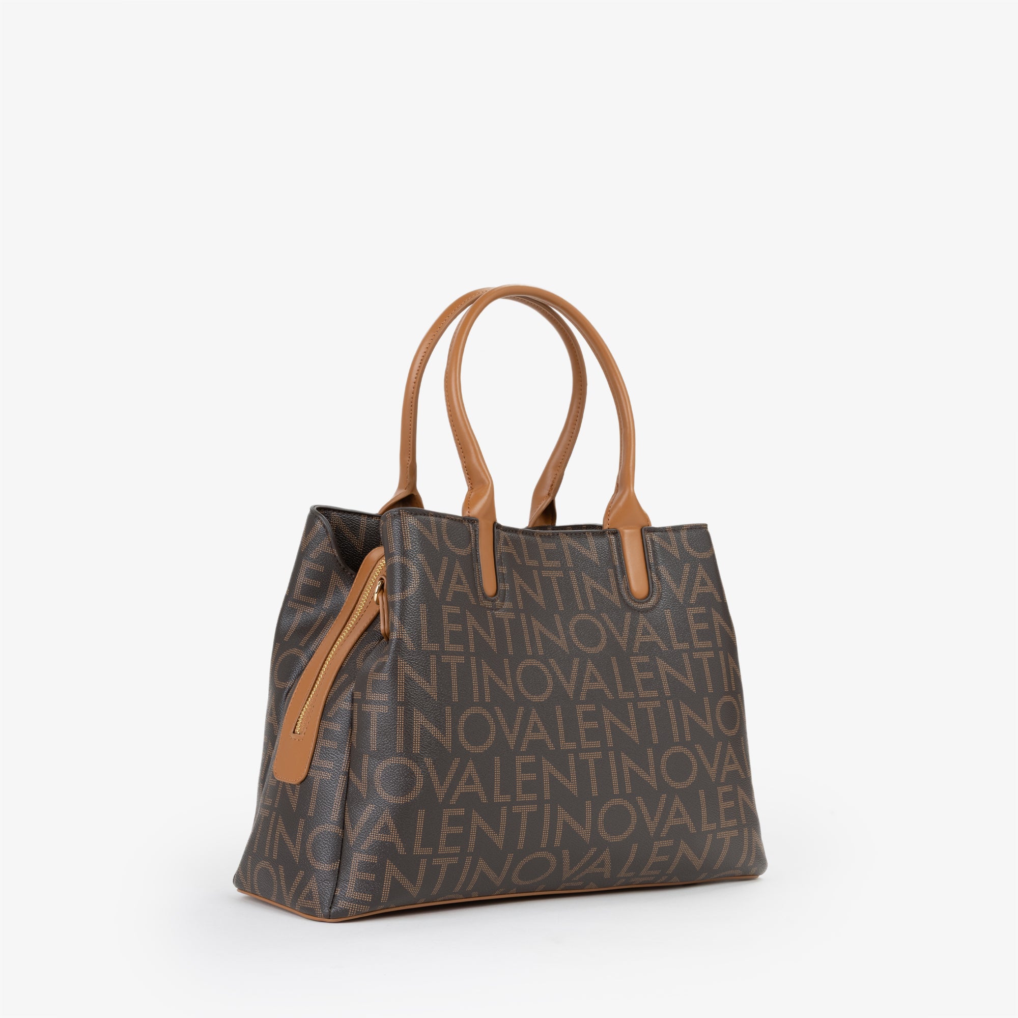 Borsa a mano donna Mario Valentino con stampa logo all over e tracolla regolabile Marrone TU | Giò Fashion
