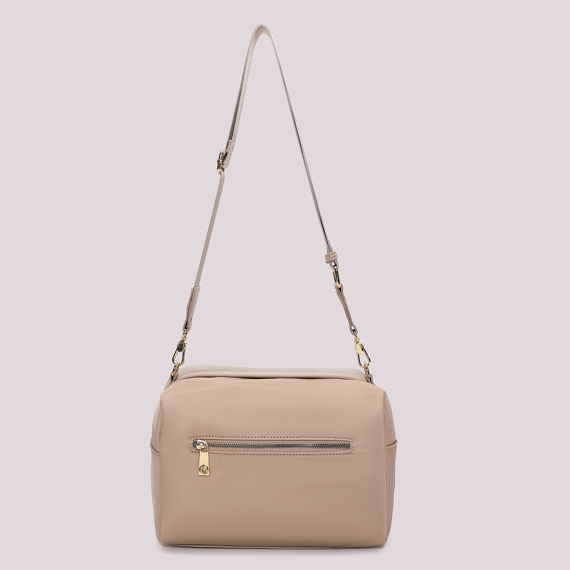 Borsa a tracolla Mimi Mua donna con doppia zip e design minimal elegante TAUPE TU | Giò Fashion