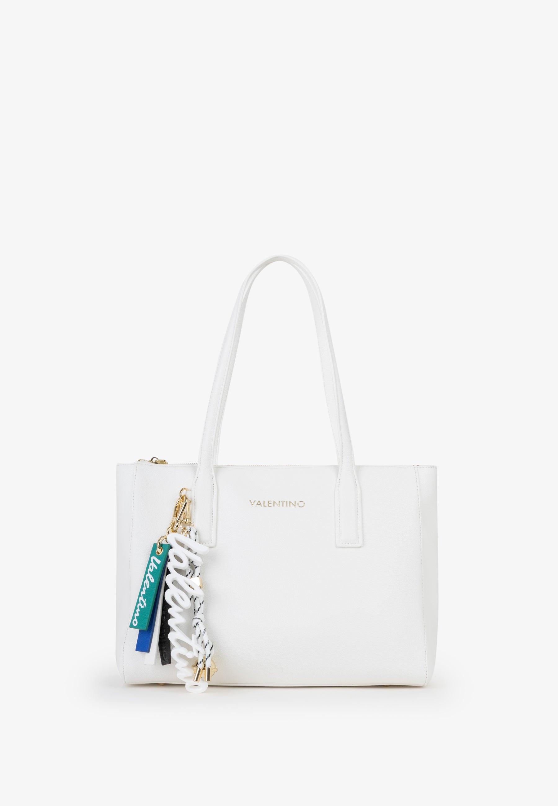 Borsa shopping donna Mario Valentino elegante con doppi manici e charm decorativi Bianco TU | Giò Fashion