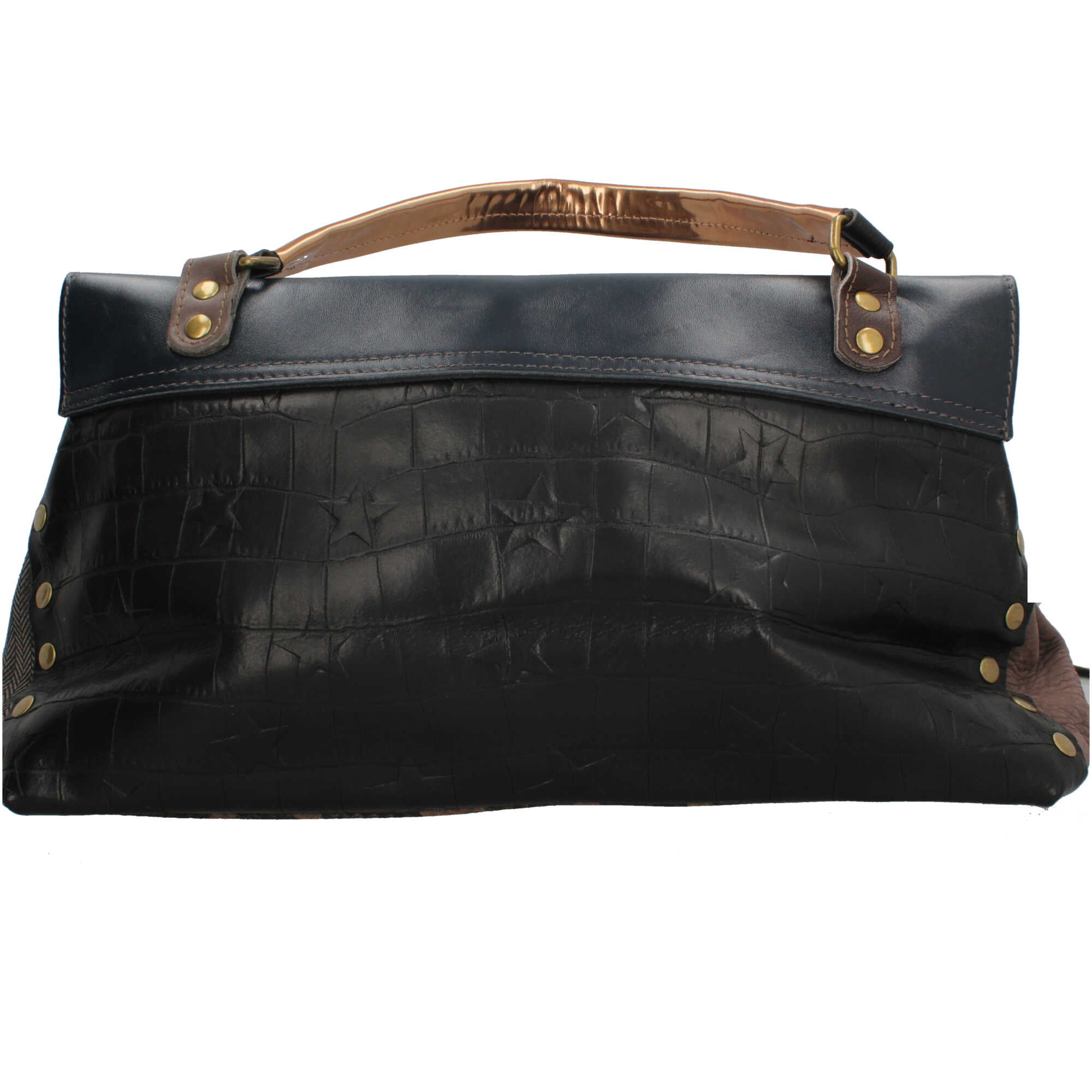 Borsa Made in Italy a tracolla in stile artigianale con patta e chiusura metallica BLU TU | Giò Fashion