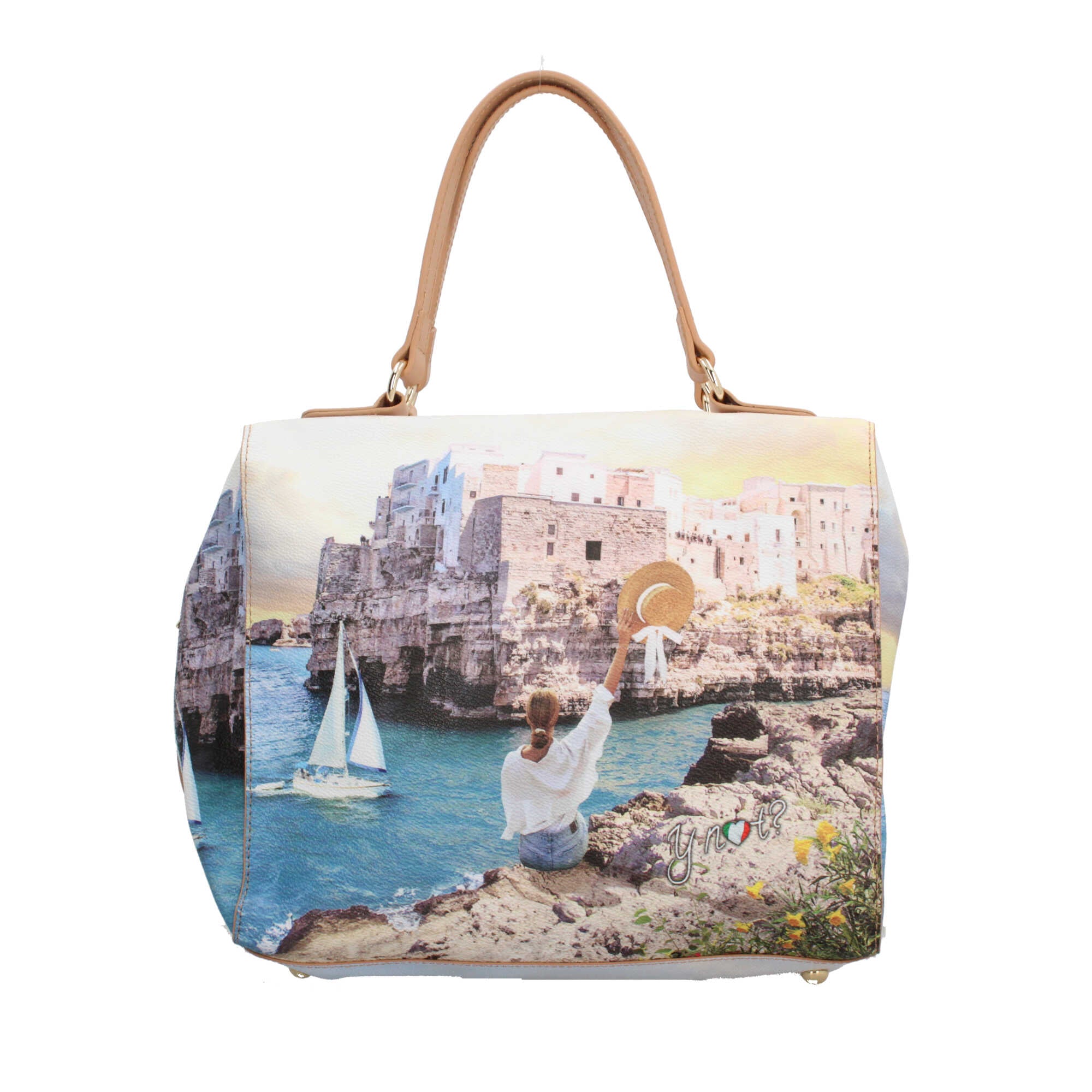 Borsa bauletto YNot con stampa artistica e tracolla regolabile