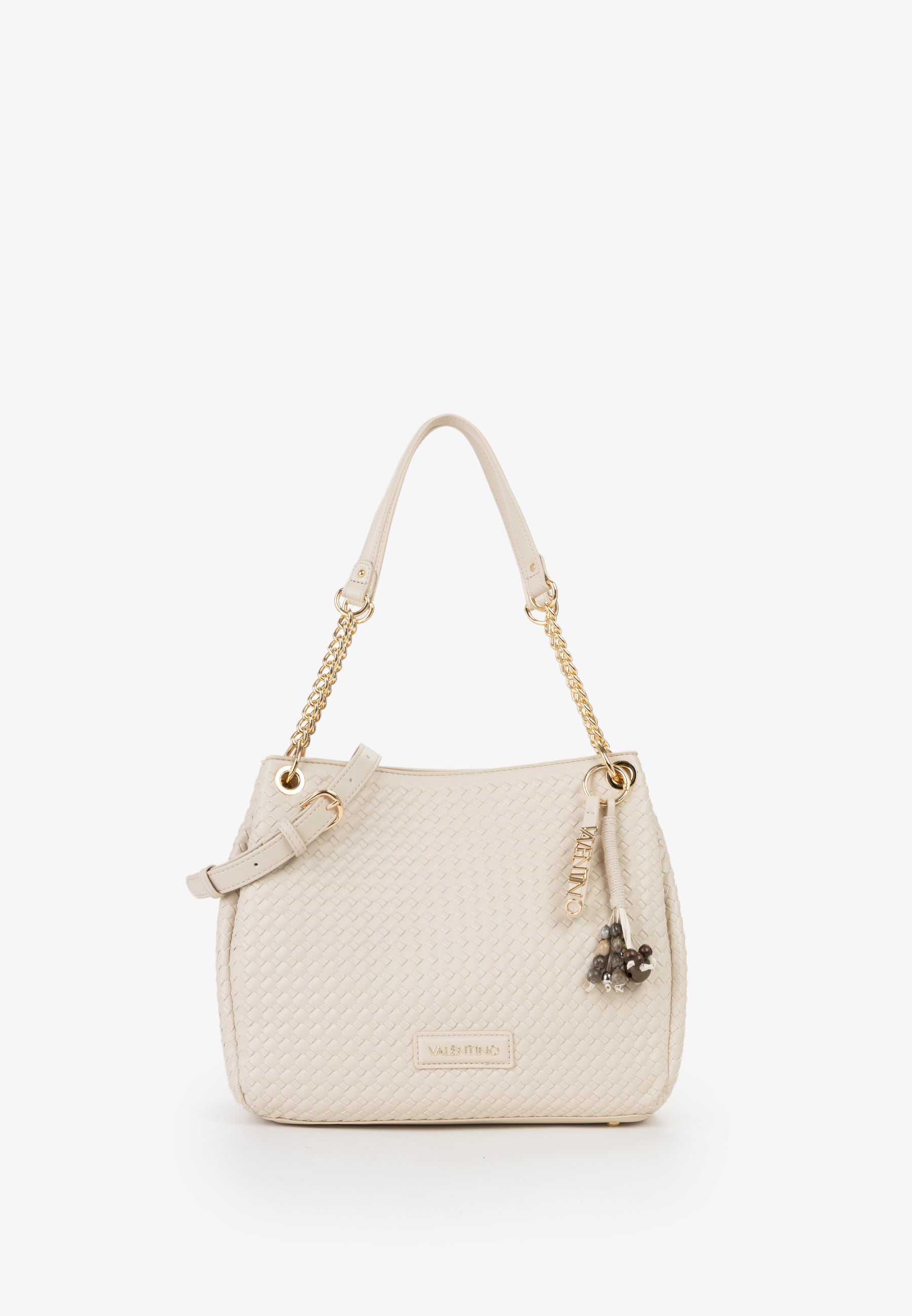 Borsa a spalla donna Mario Valentino intreccio elegante con catena e tracolla regolabile ECRU TU | Giò Fashion