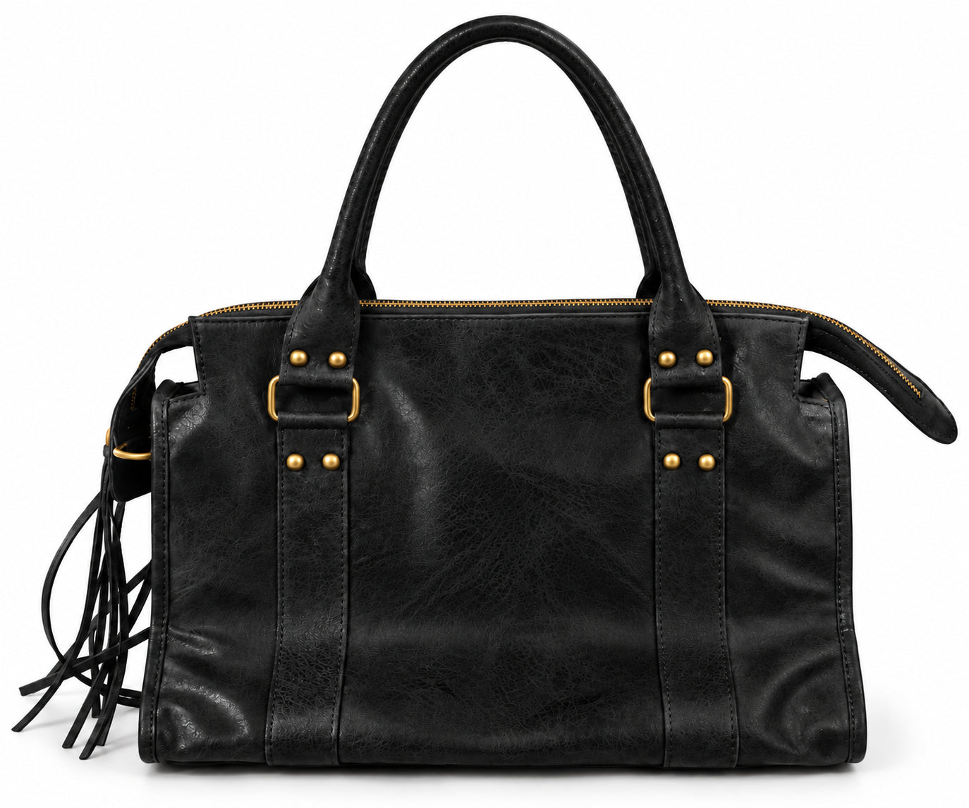 Borsa a Mano in Pelle Effetto Vintage con Borchie e Tracolla