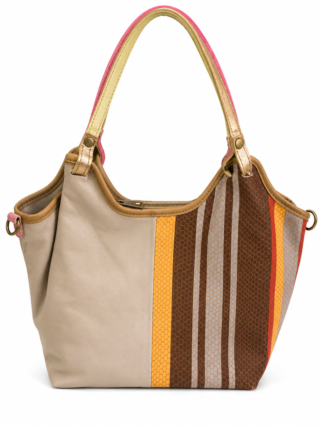 Borsa a Spalla Vera Pelle Donna Multicolor con Tracolla