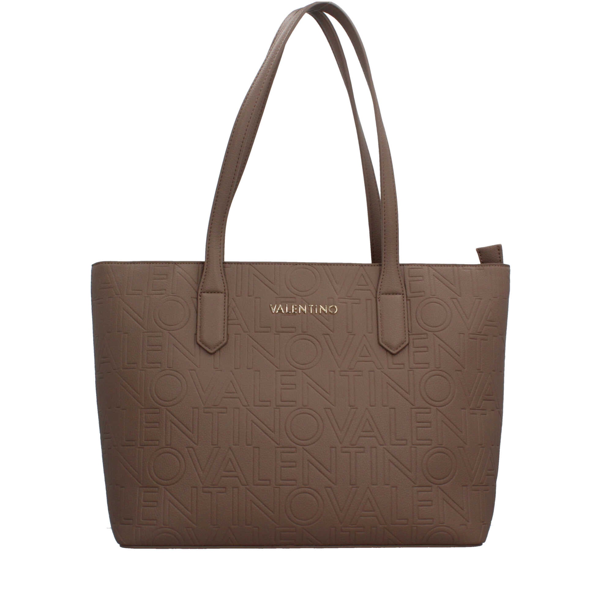 Borsa Valentino shopper con logo in rilievo e manici lunghi Marrone TU | Giò Fashion