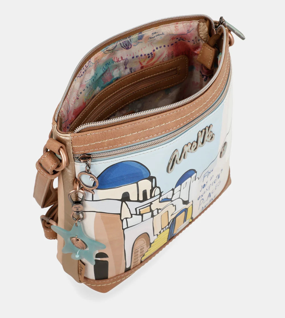 Borsa a tracolla Anekke Sunrise con stampa ispirata al Mediterraneo Bianco TU | Giò Fashion