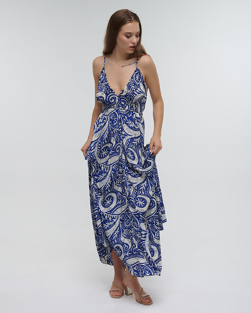 Ble Resort Collection Abito Lungo con Stampa e Schiena Scoperta