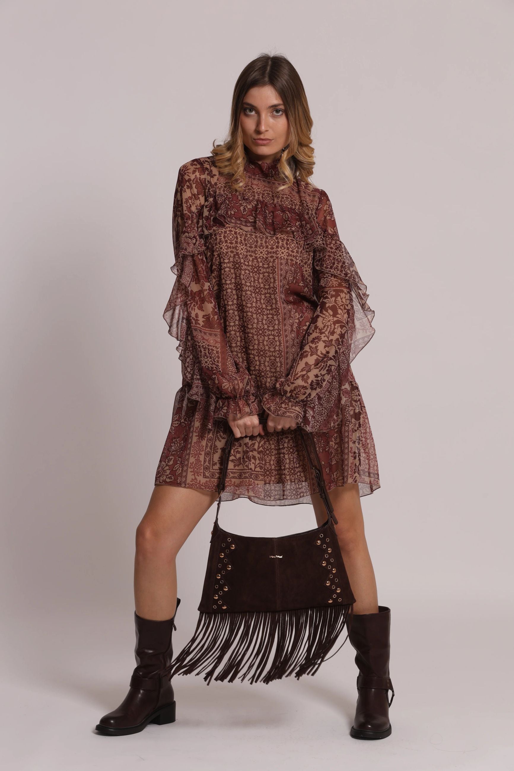 Mimi Muà Borsa a Tracolla Donna con Frange e Borchie – Borsa Casual Chic