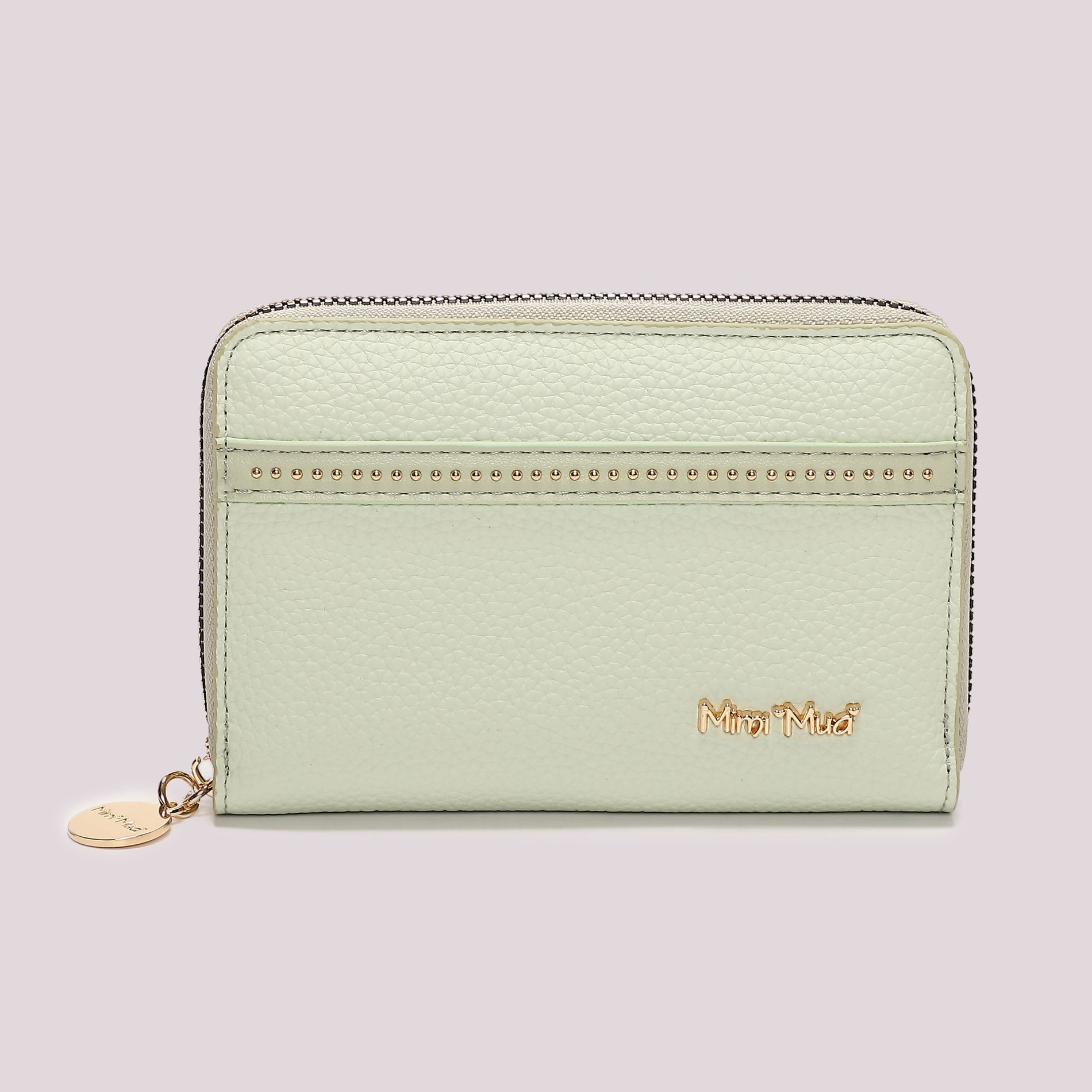 Portafoglio donna Mimi Mua zip around con borchie decorative design elegante VERDE ACQUA TU | Giò Fashion