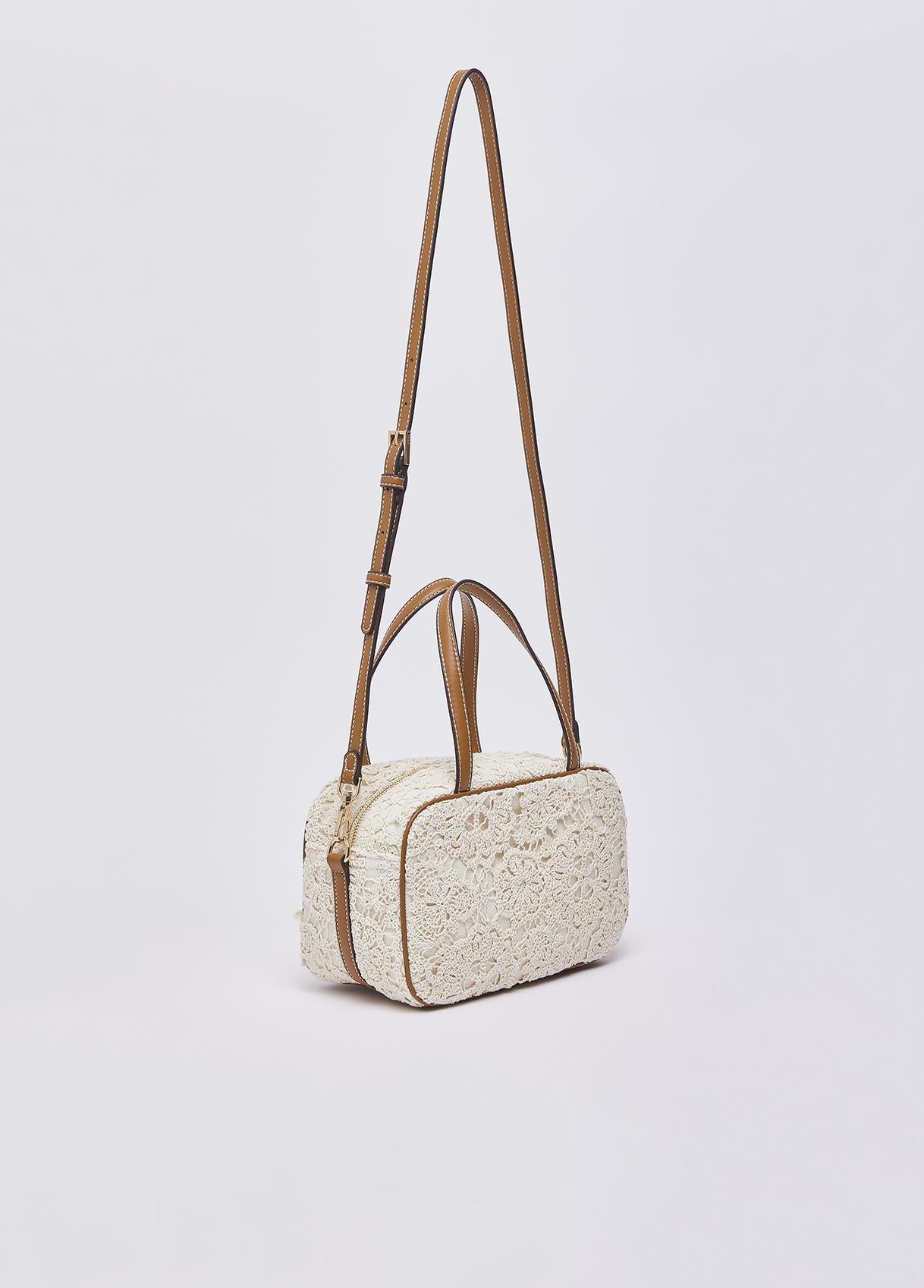 Borsa a Mano Liu Jo con Logo Frontale e Lavorazione Effetto Pizzo Cream TU | Giò Fashion