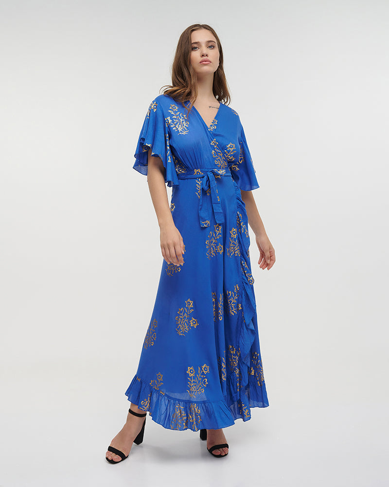 Ble Resort Collection Abito Lungo a Portafoglio a Maniche Corte con Stampe