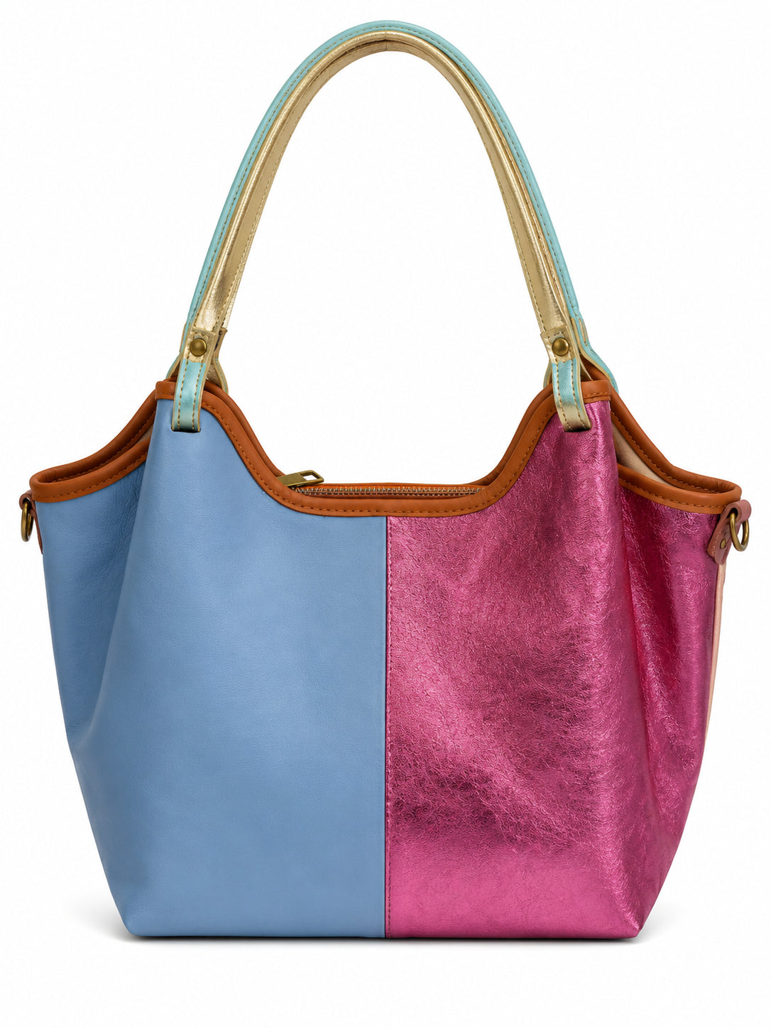 Borsa a Spalla Vera Pelle Donna Multicolor con Tracolla