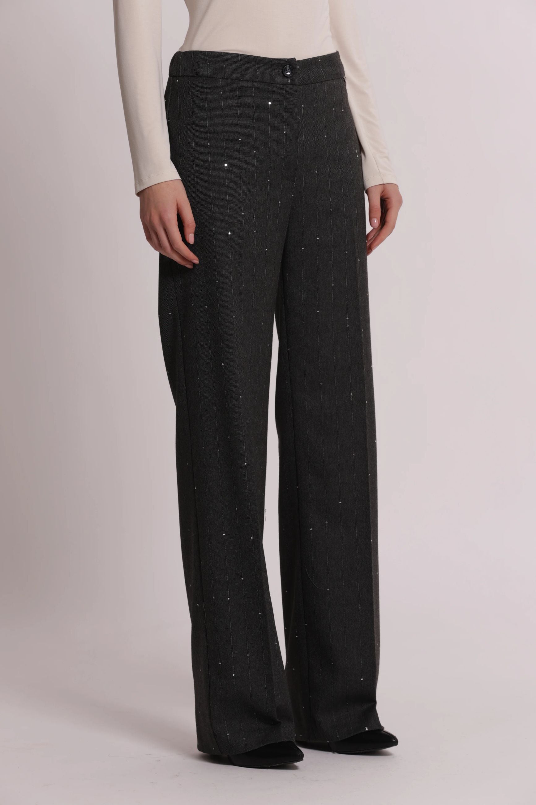 Pantalone Dritto Donna Mimì Muà Gessato con Paillettes Elegante
