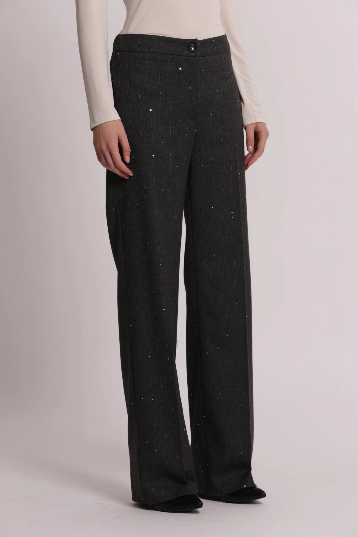 Pantalone Dritto Donna Mimì Muà Gessato con Paillettes Elegante
