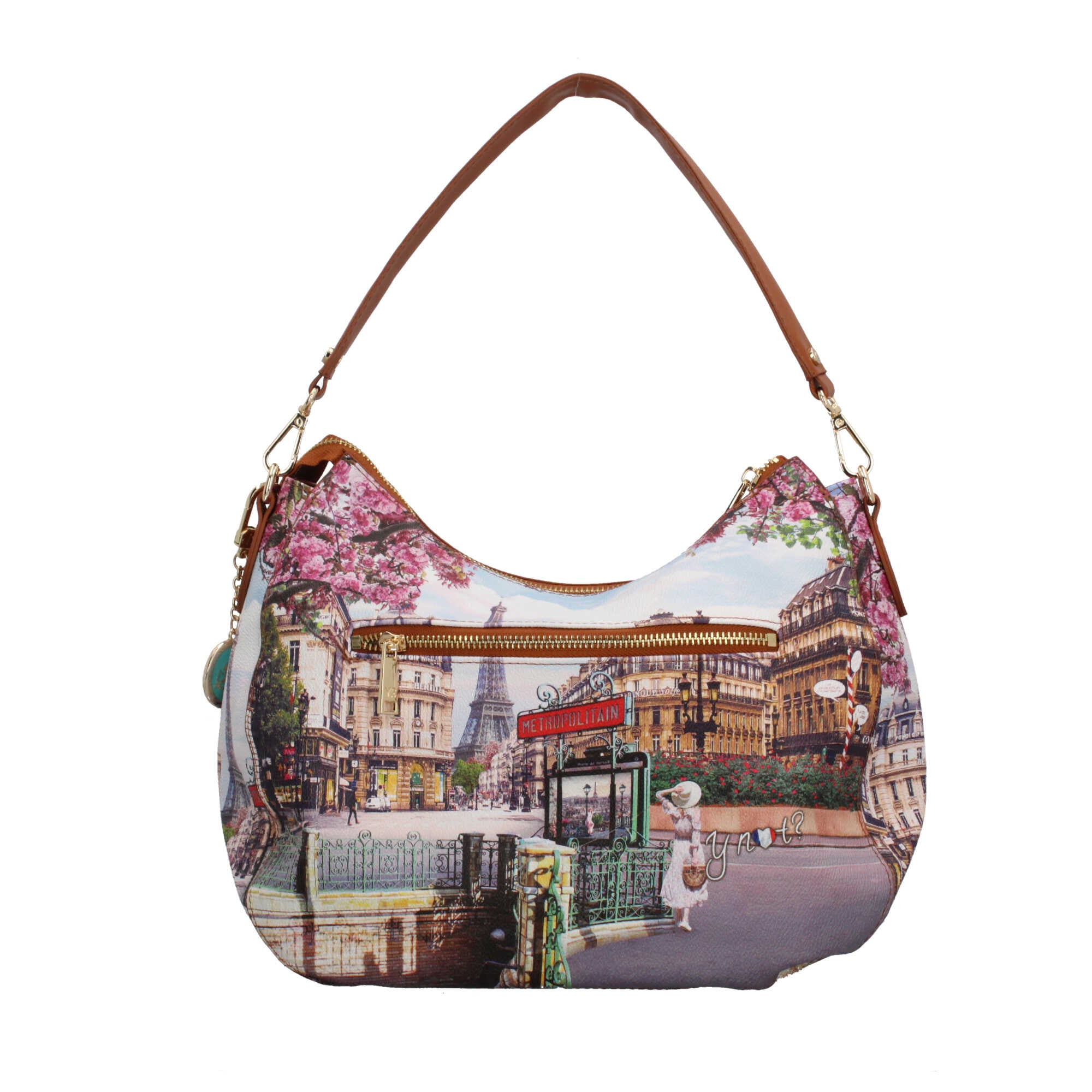 Borsa hobo YNot con stampa artistica e manico removibile per un look versatile