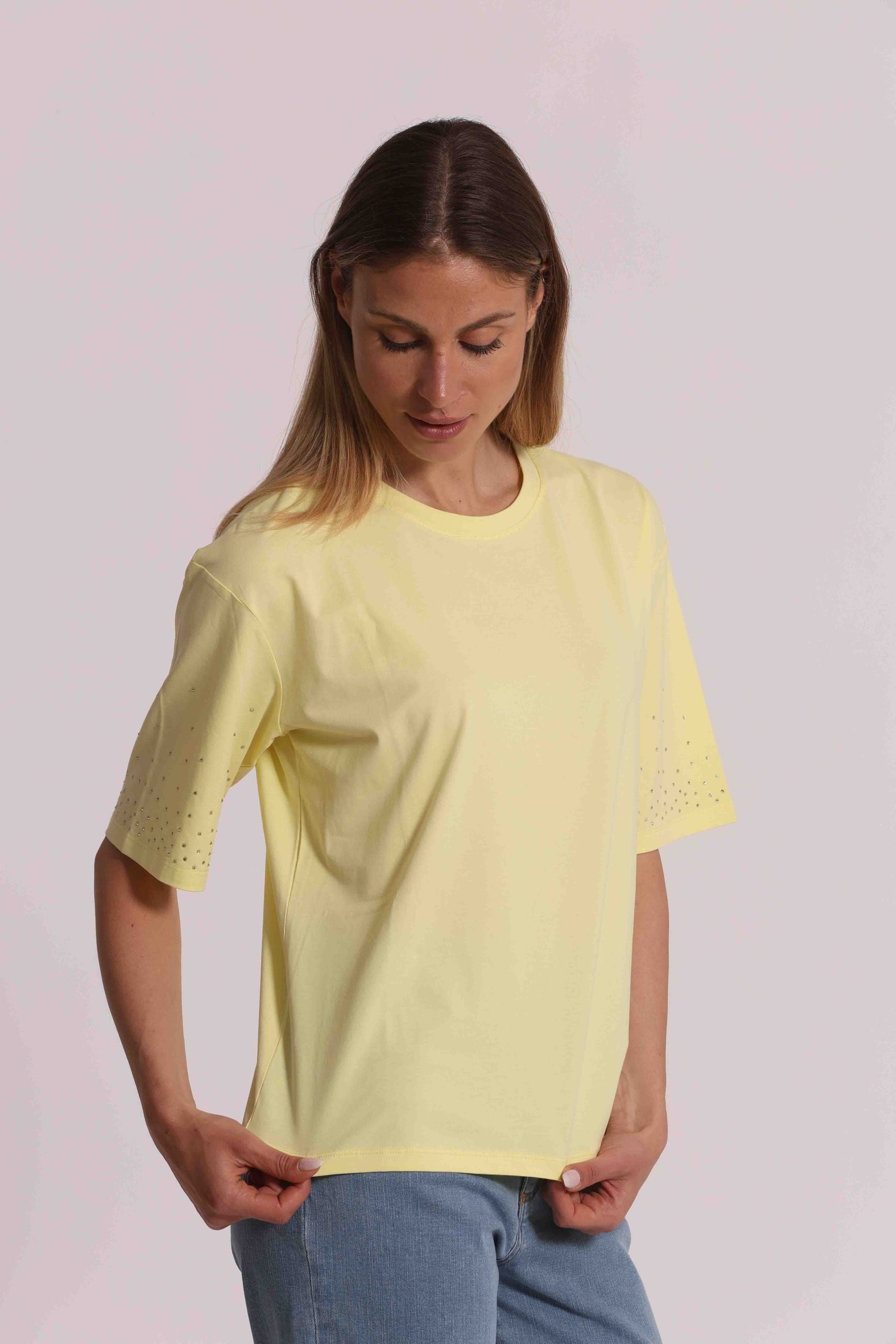T-shirt donna Mimi Mua a maniche corte con design minimal e vestibilità morbida GIALLO CHIARO S | Giò Fashion
