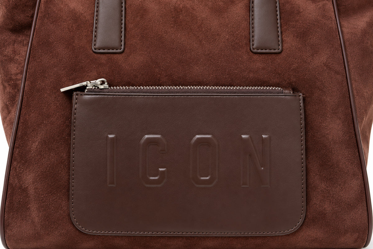 Borsa a spalla effetto scamosciato con tasca frontale zip
